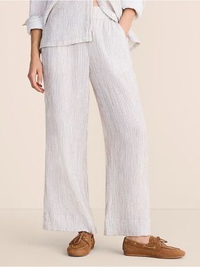 NWT Loft Lou & Grey Tan and White Striped Wide Leg Cotton Gauze Pants Size XS